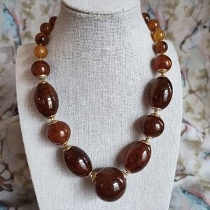 Chunky Round Lucite Beads Vintage Hong Kong Rootbeer Root Beer Amber Necklace